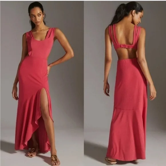 open lace back dress Anthropologie Red Wool 